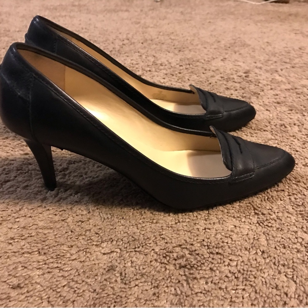 Lauren Ralph Lauren Esme Black Leather Loafer Pump Heels Women's size 10B